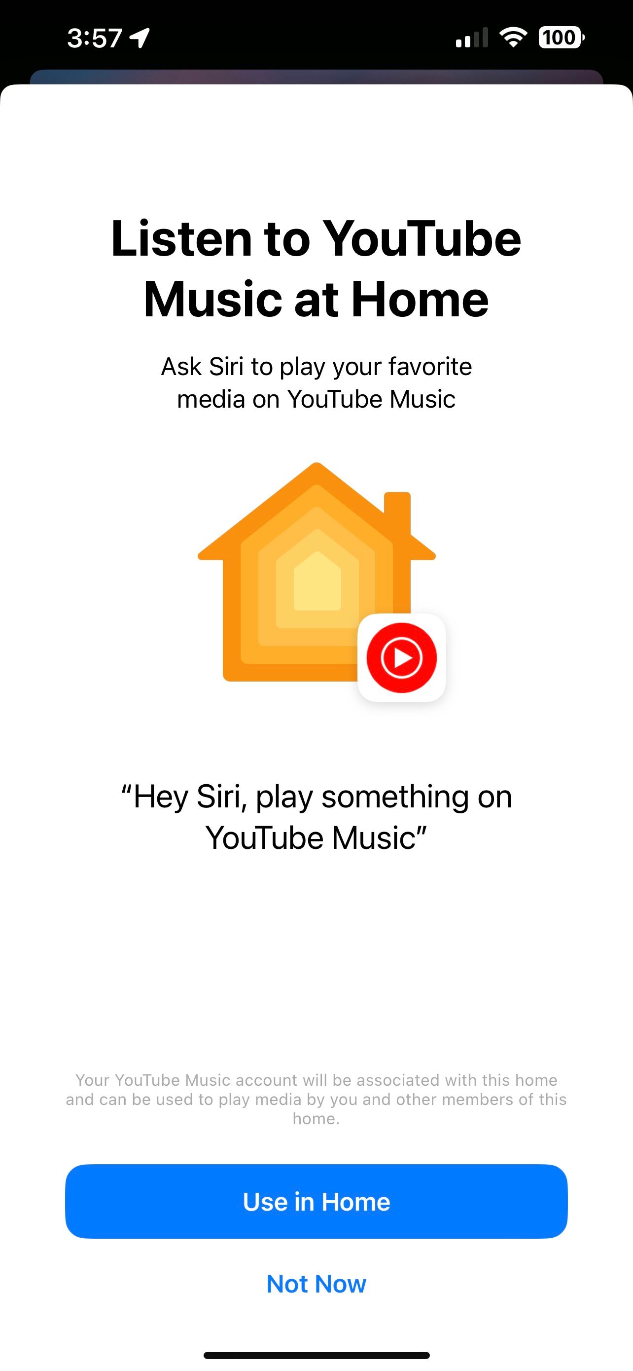 YouTube Music iOS App Link to HomePod Prompt