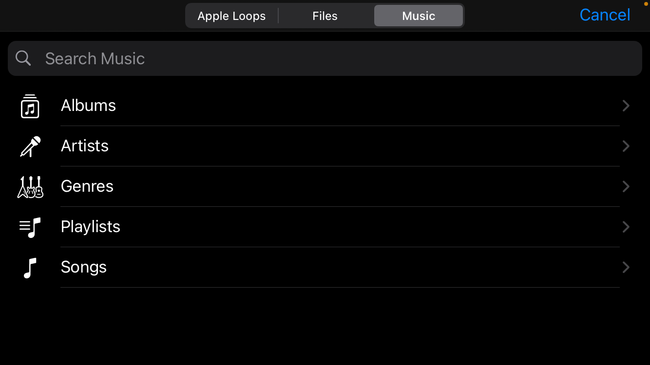 Импорт аудио в GarageBand через Loop и Файлы