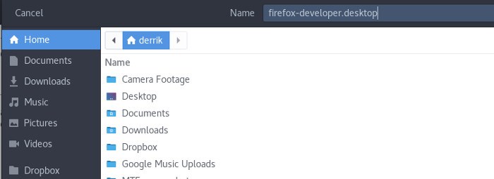 Salvar atalho do Firefox Developer no editor de texto