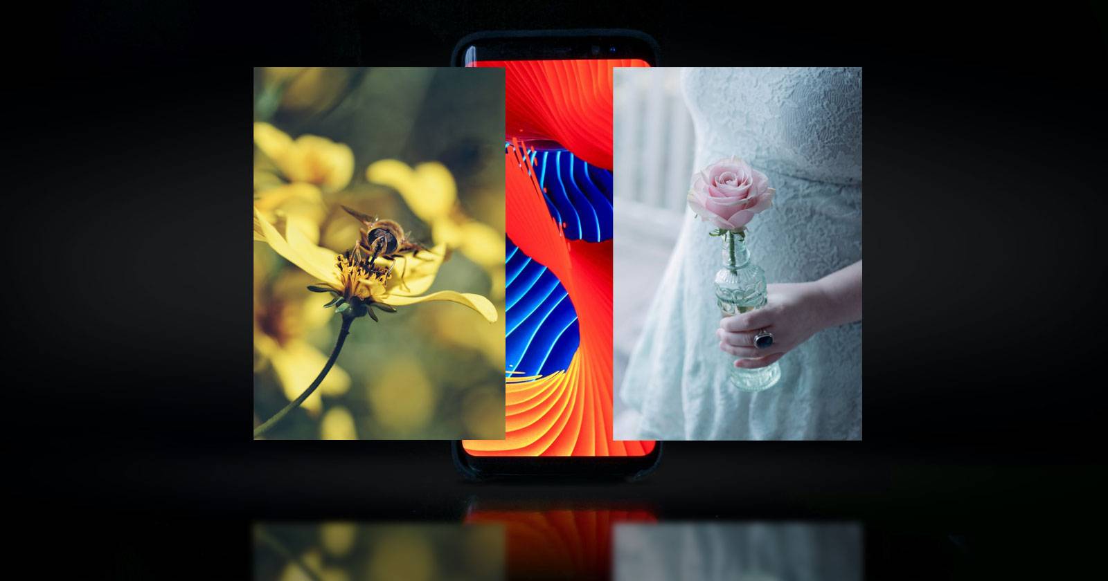 Смартфон Android с изображениями, объединёнными рядом