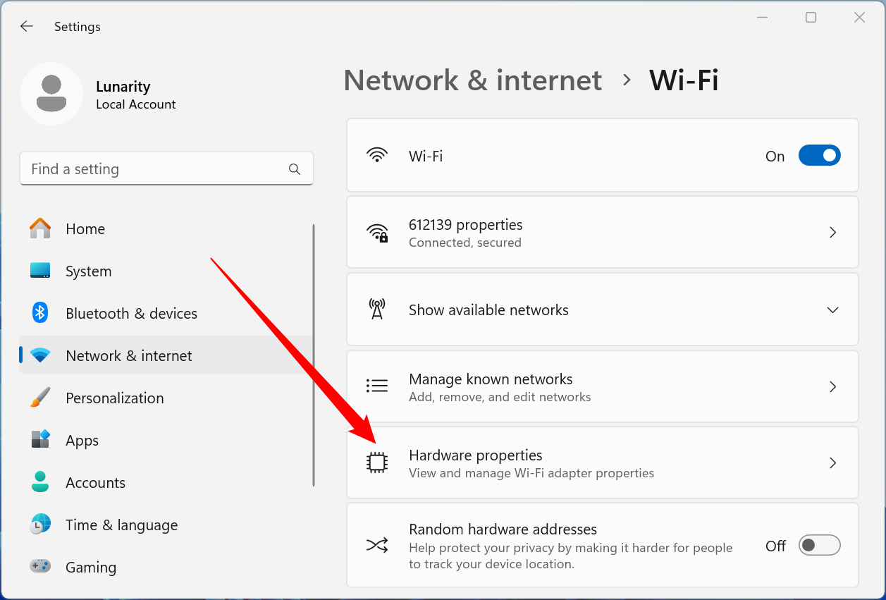 Раздел «Свойства оборудования» для сетевого адаптера