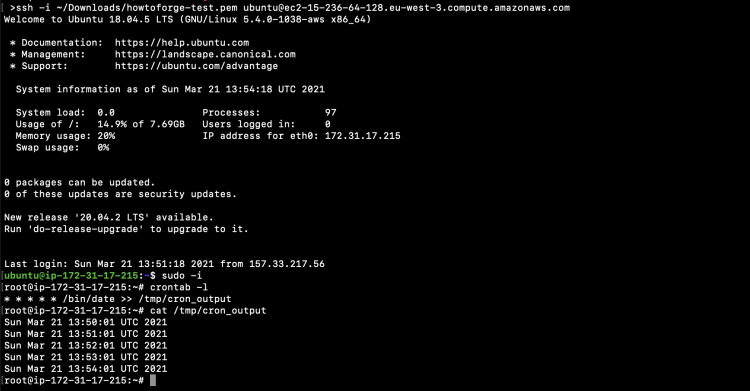 Результат выполнения Cronjob — файл /tmp/cron_output