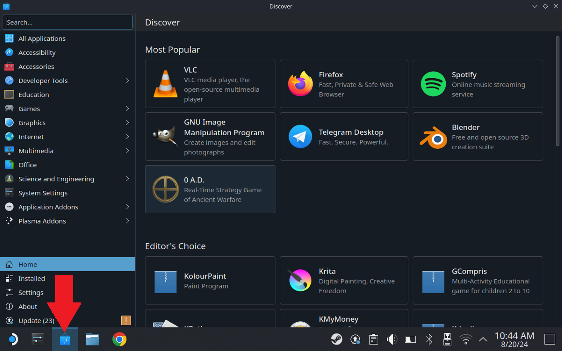 Вкладка Discover на Steam Deck