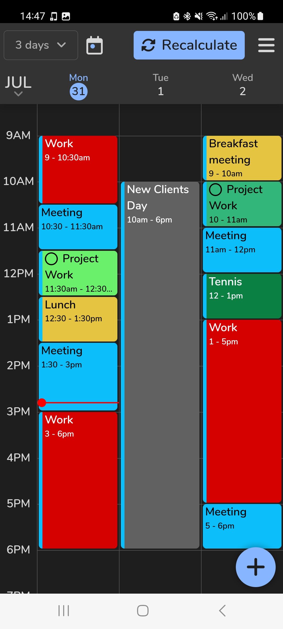 FlowSavvy вид расписания на 3 дня