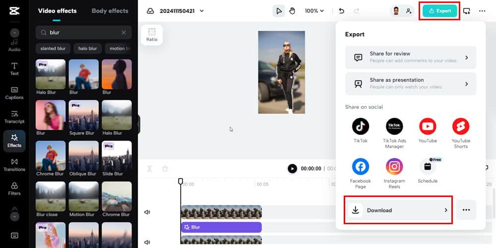 Экспорт видео