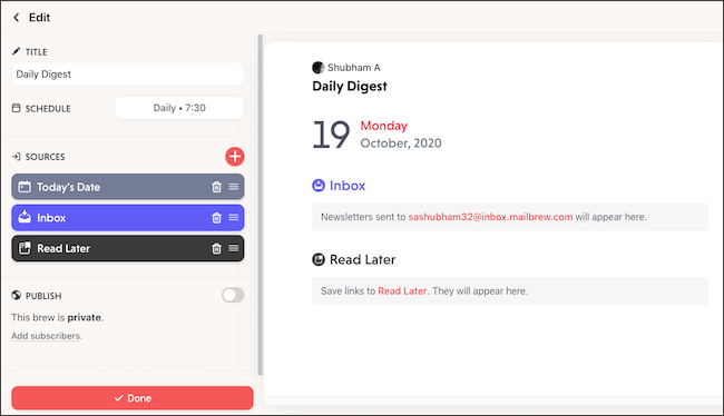 Create a personalized newsletter on Mailbrew