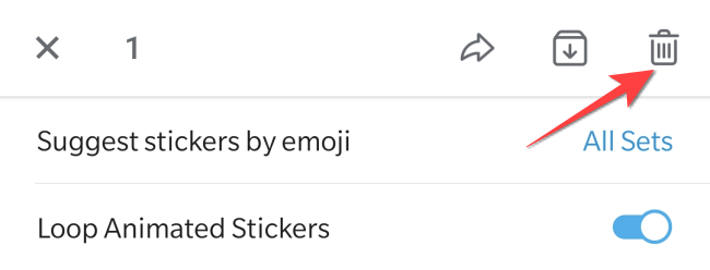 Нажмите значок корзины, чтобы удалить выбранные наборы стикеров.