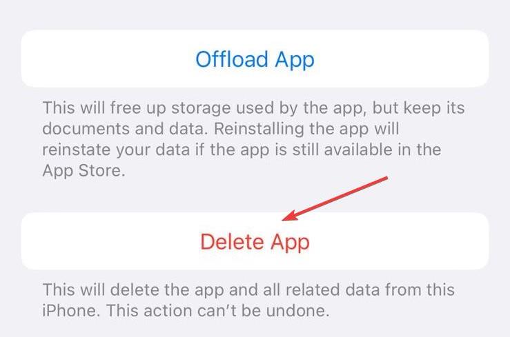 Опция Удалить приложение на iPhone