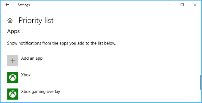 Секция 'Приложения' в настройках Focus Assist — добавление приложений