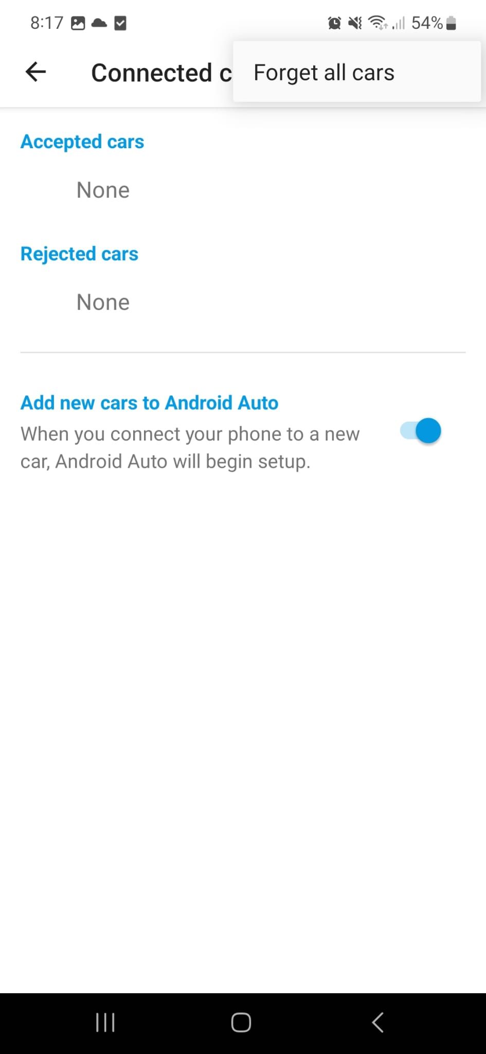 Отключение добавления новых автомобилей в Android Auto