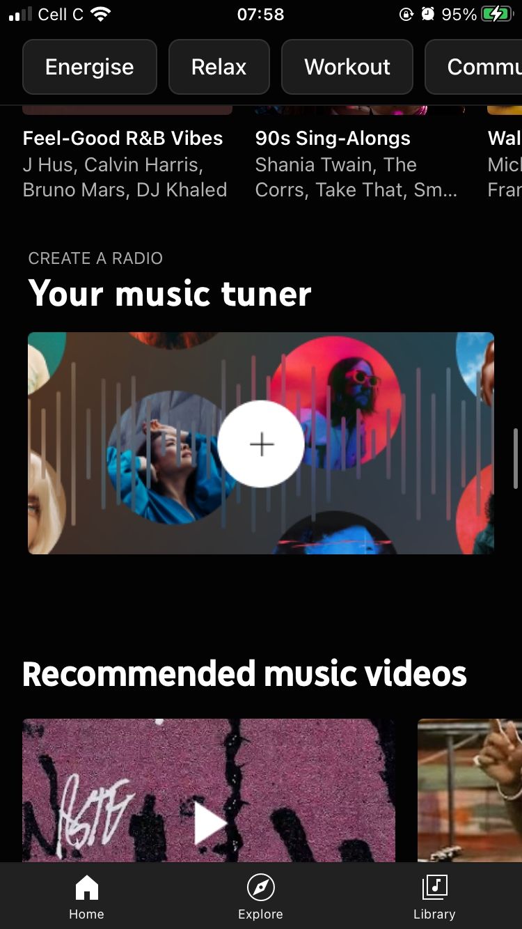 Раздел тюнера YouTube Music в мобильном приложении