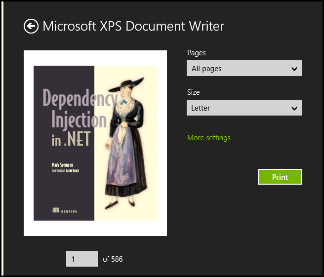Окно параметров печати в Reader