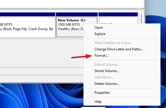 Контекстное меню раздела с пунктом Формат