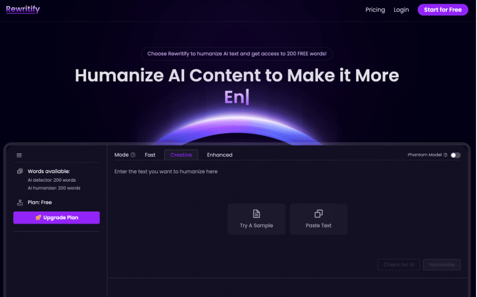 Интерфейс Rewritify AI: SEO-ориентированное переписывание