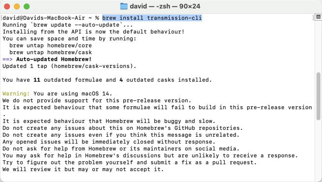 Установка Transmission через Brew