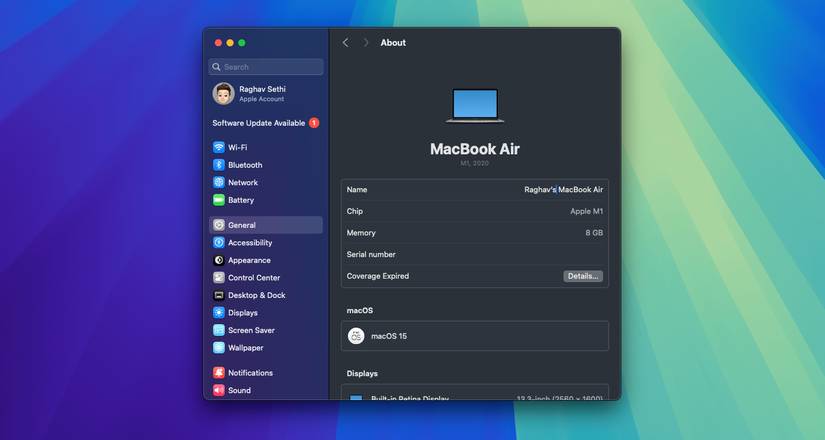 Окно настроек macOS с полем имени компьютера в Общем доступе
