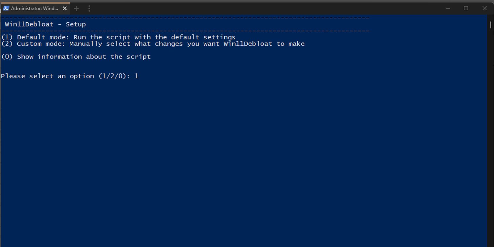 Win11Debloat: запуск в Powershell