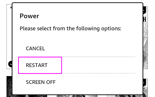kindle restart pop up