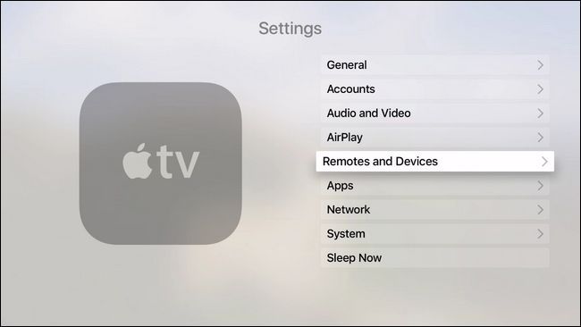 Меню Пульты и устройства в tvOS