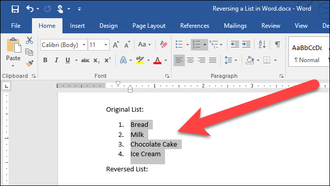 Выделение нумерованного списка в документе Word