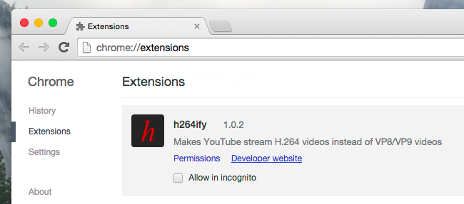 Расширение h264ify в Chrome: переключение на H.264 для экономии батареи