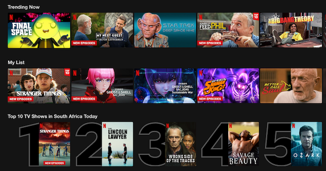 Списки Netflix: «Тренды» и «Топ‑10».