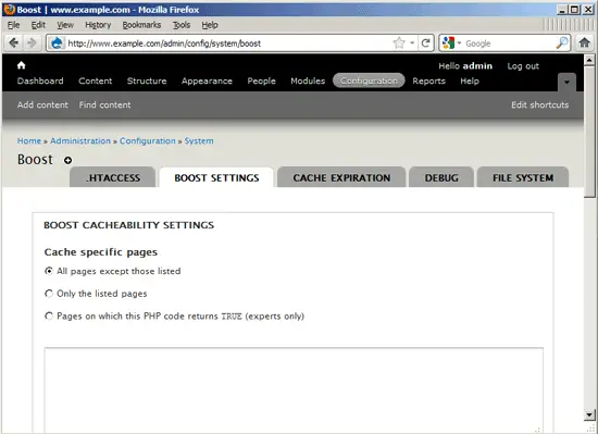 Настройки Boost — вкладка BOOST SETTINGS с дефолтными значениями