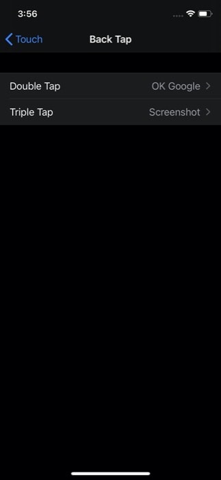 Назначение действия Back Tap в Настройках