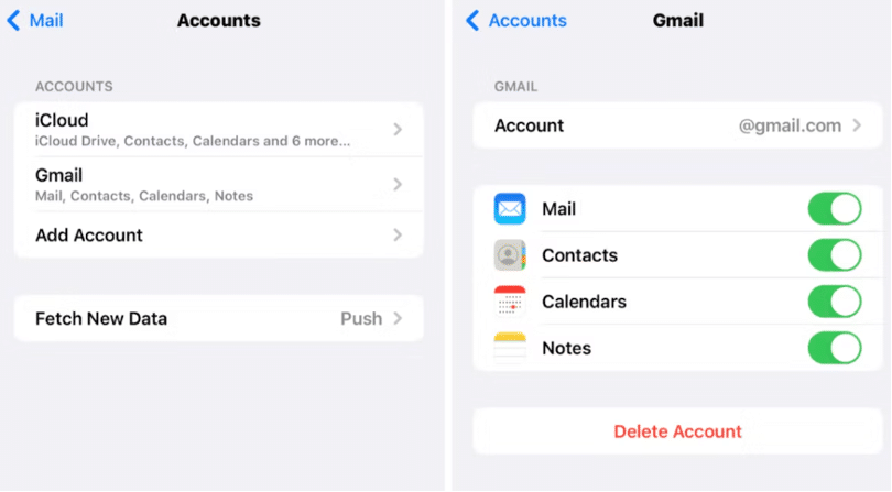 Синхронизация контактов в настройках iPhone — включите «Контакты» для Gmail