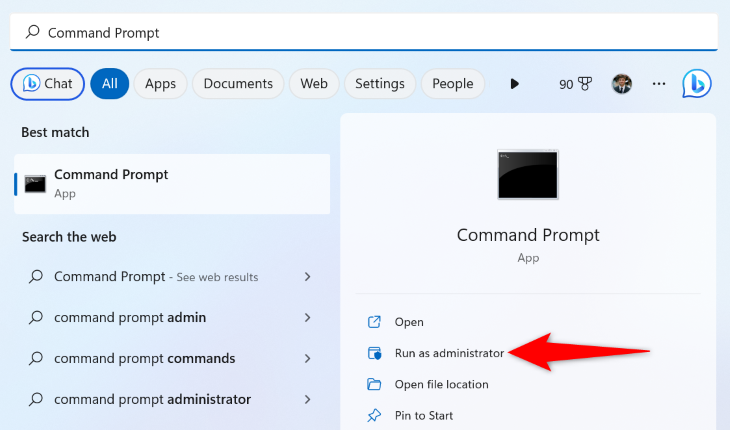 Выбор Запустить от имени администратора в меню Пуск