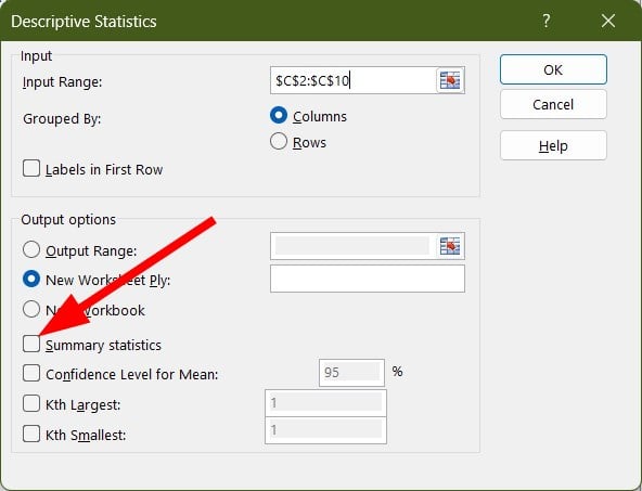Отметка «Summary statistics» для вывода сводной статистики