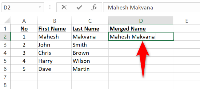 Вручную введите имя и фамилию для первого примера.