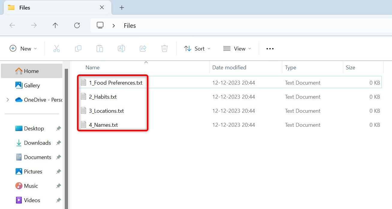 Список файлов с нумерацией в Проводнике Windows.