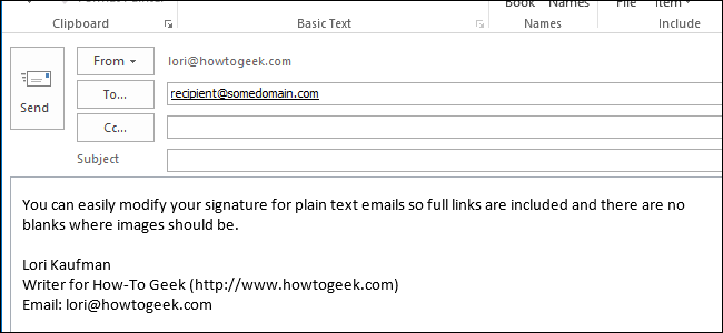 Подпись в Plain Text для Outlook 2013