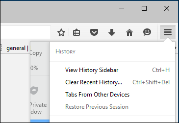 Окно с пунктами: показать весь журнал и очистить недавнюю историю