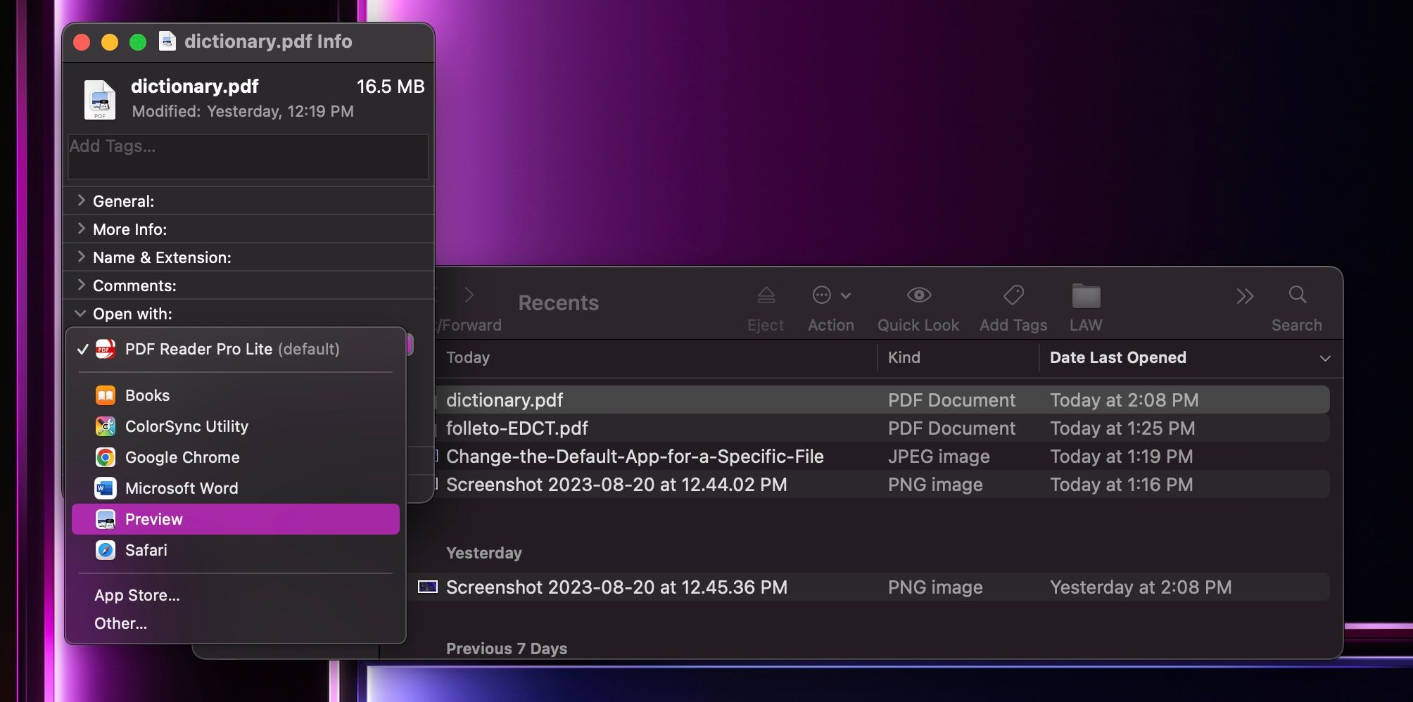 Окно сведений о файле