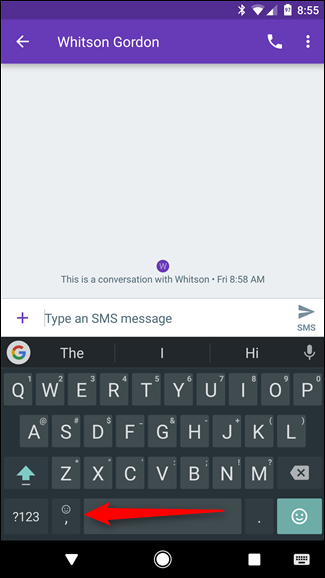 Долгое нажатие слева от пробела — меню переключения