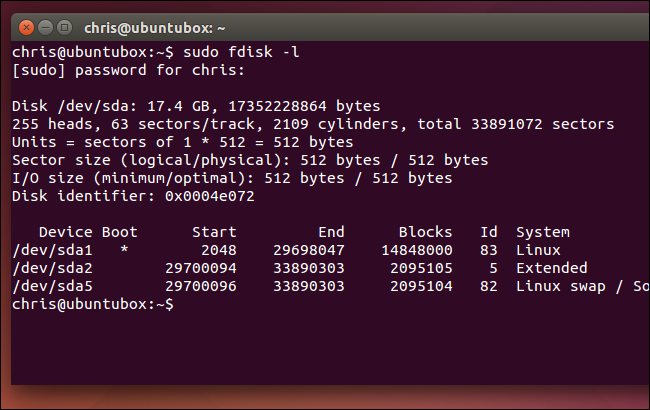 Пример вывода fdisk -l