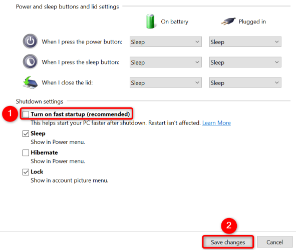 Отключите быстрый запуск