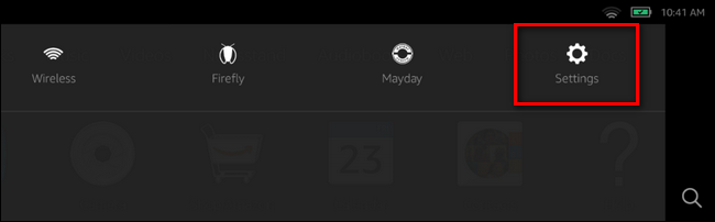 Раздел настроек на планшете Amazon Fire