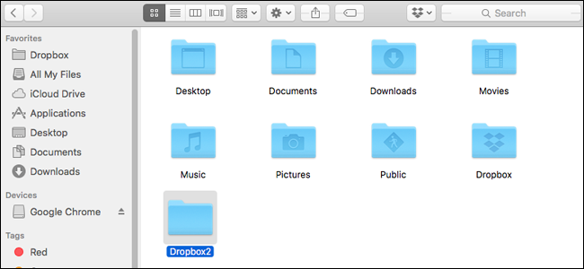 Новая папка Dropbox2 в домашнем каталоге macOS
