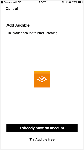 Вариант 'I Already Have an Account' и 'Try Audible Free'