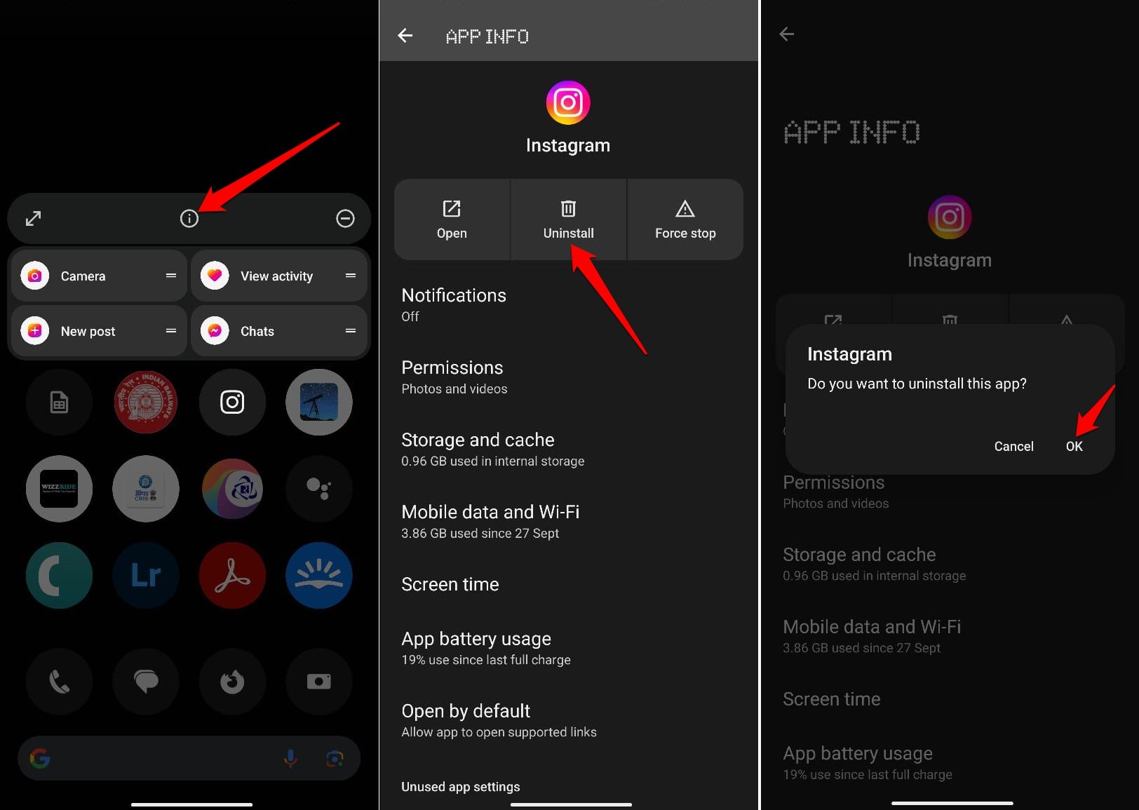 Удаление Instagram Android