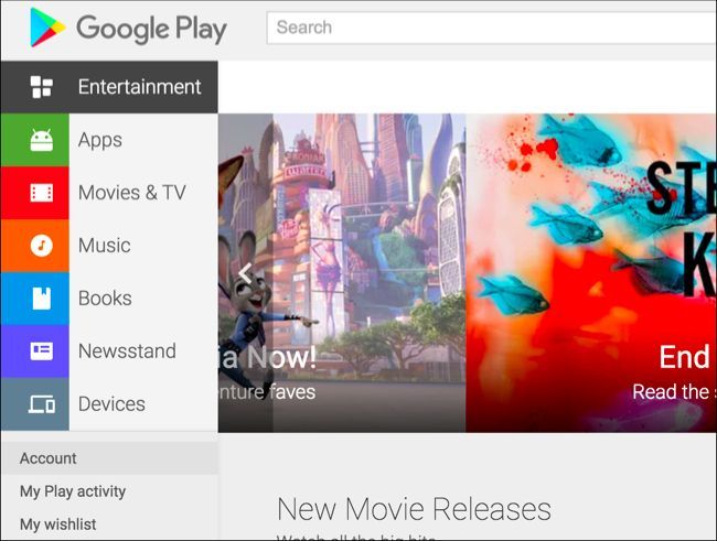Страница аккаунта Google Play в браузере