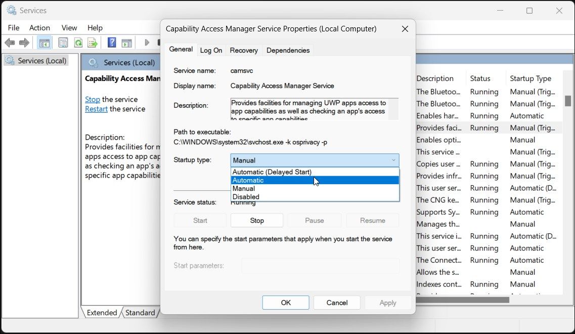 Изменение типа запуска службы на Автоматически