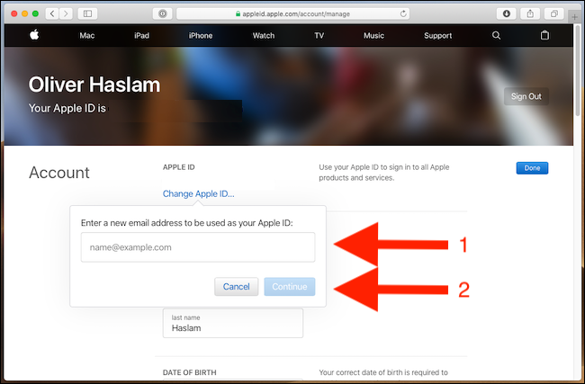 Поле для нового адреса электронной почты и кнопка