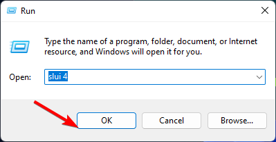 Выполнение slui 4 через окно 'Выполнить'