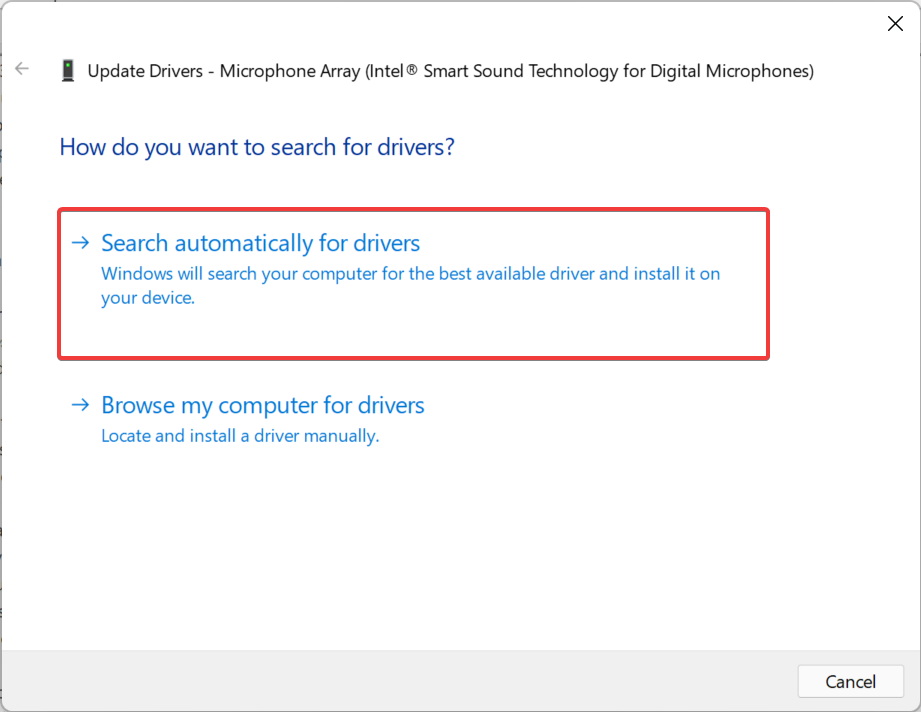 Окно обновления драйверов — Поиск автоматически