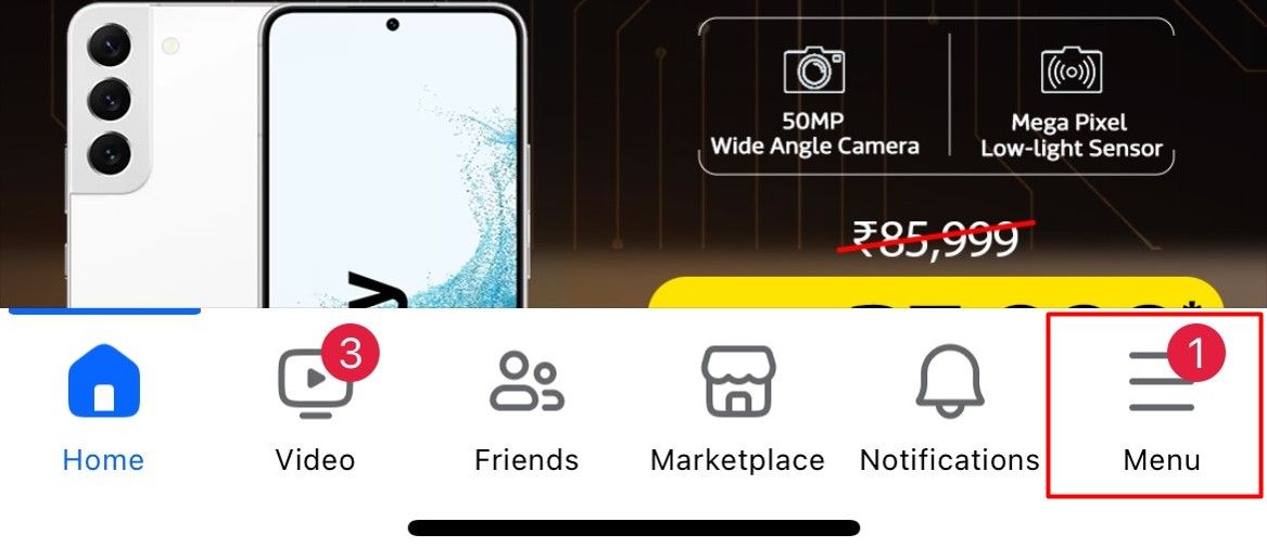 Hamburger icon on Facebook.