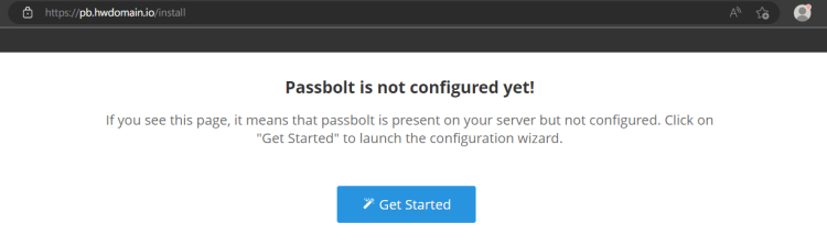 Начало конфигурации Passbolt в браузере, кнопка Get Started